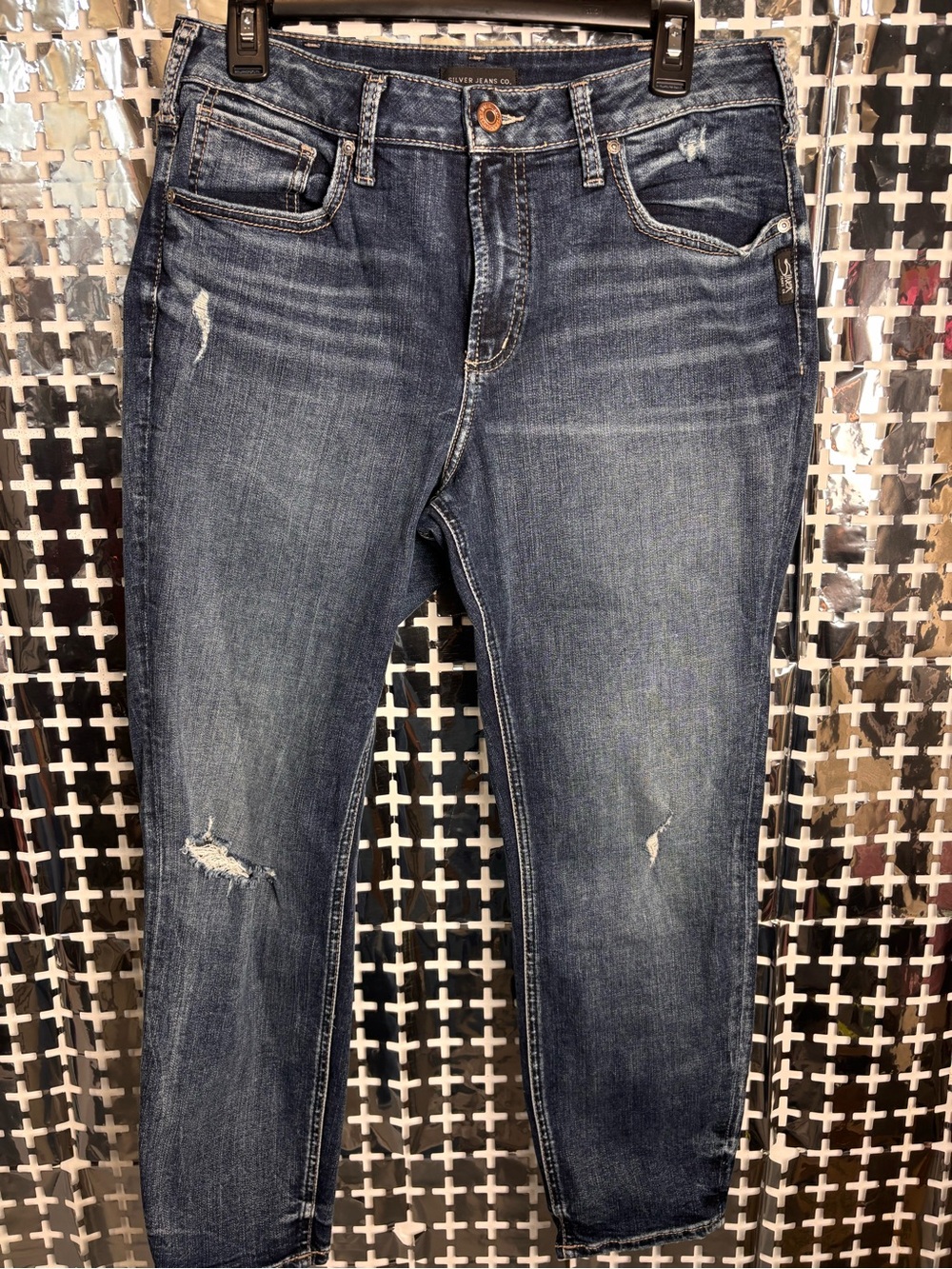 Silver Jeans Women's Dark Blue Distressed Jeggings